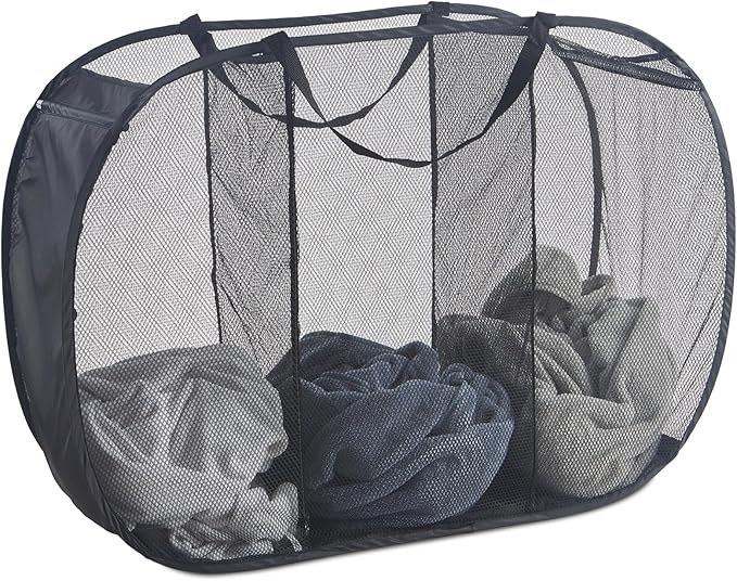 Seiritex Mesh Popup Laundry Hamper 3 Compartment Sortable Horizontal Collapsible Laundry Basket for Clothes Laundry Room Bedr