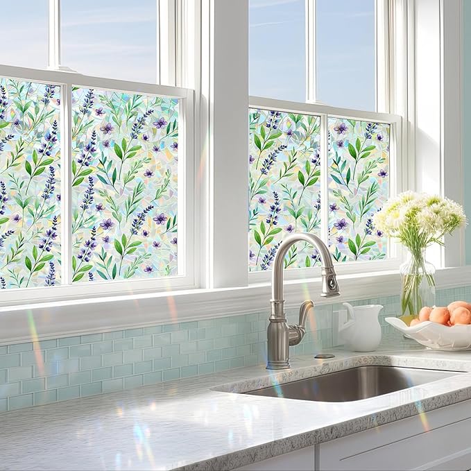 SOMWISE Rainbow Window Privacy Film,Heat Control,UV Blocking,Anti-Glare,Day & Night Privacy Protection & Decoration for Home, Bathroom,Glass Door,Static Cling,Renter-Friendly with Installation Tools