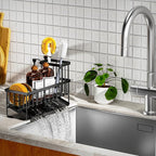 Cisily Extra Large Kitchen Sink Caddy Organzier with High Brush Holder, Sponge Holder for Sink, 304 Rustproof Stainless, Kitc