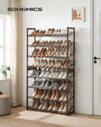 SONGMICS Shoe Rack, 8-Tier Shoe Organizer, Metal Rack for Garage, Set of 2, 4-Tier Stackable Shelf, with Adjustable Flat or A