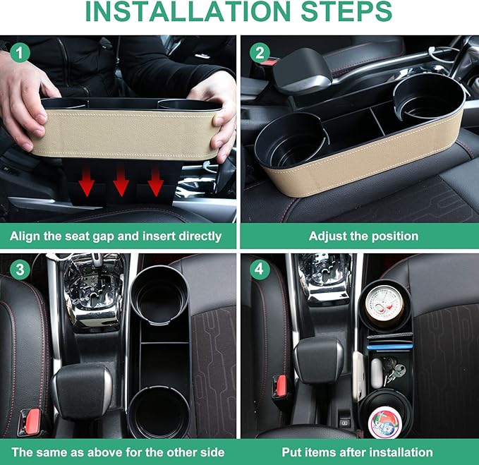 Car Seat Organizer Cup Drink Holders,Multifunctional Gap Filler Storage Box,Insert Organization Helps Reduce Distracted Driving&Holds Phone Mount Mug Bottle Cellphones Coasters Wallet Cards (Beige)