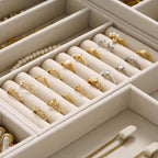 Velvet Jewelry Drawer Organizer Trays – Large Beige Stackable Jewelry Storage Inserts Set, 4-Layer Jewelry Tray Set for Earri