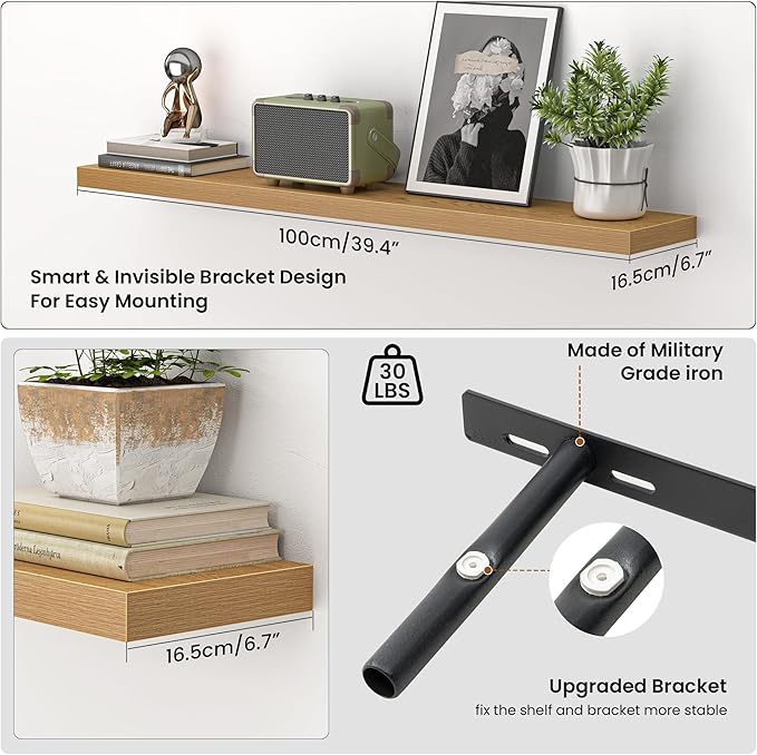 Heimlove Floating Shelves for Wall 40 Inch,Mounted Storage & Display Hanging Shelf with Invisible Brackets,for Bedroom,Living