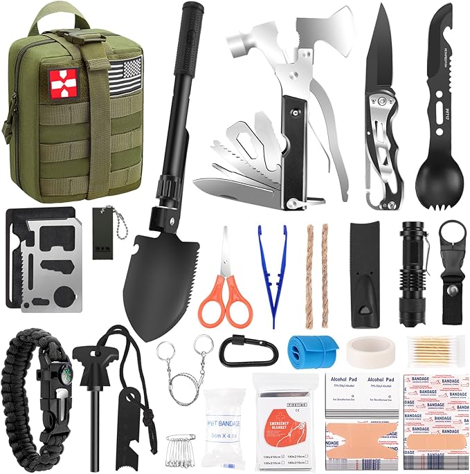 Gifts for Men Christmas Dad, Survival Kit, 150 PCS Survival Gear and Supplies Equipment with Trauma Bag, Molle Pouch Emergenc