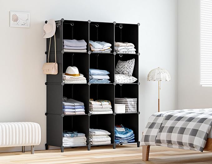 Closet Organizers and Storage, 12 Cube Storage Organizer, Portable Closet Organization Clothes Shelves for Kids, Closet, Bedr