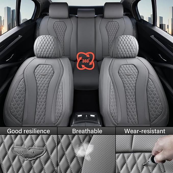 Coverado Car Seat Covers, Gray Seat Covers Full Set, Auto Seat Cover 5 Seats, Car Seat Cushion, Car Seat Covers Front Seats B