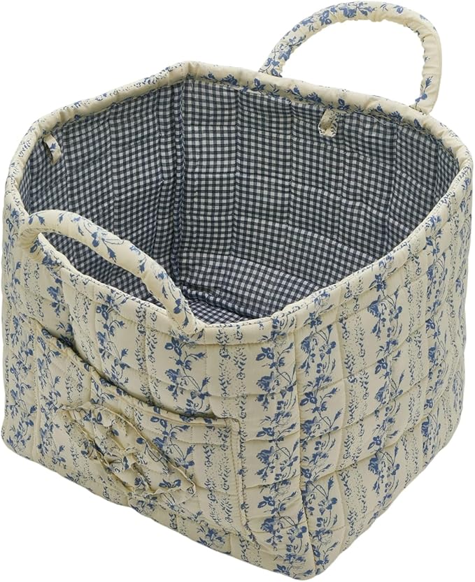 Boho Fabric Storage Basket, Large Capacity Laundry Basket, 12.2'' x 10.23'' x 10.23'' Collapsible Laundry Hamper with Easy Ca