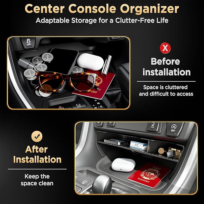 for Toyota RAV4(2019-2025) & RAV4 Prime(2021-2025) Center Console Organizer [Double Layers & Carbon Fiber] Gear Shift Tray Silicone Cup Holder for Toyota RAV4 Prime & RAV4 Accessories Black