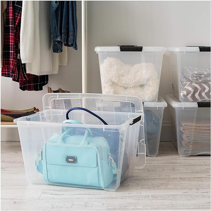 IRIS USA 54 Qt Stackable Plastic Storage Bins with Lids, 8 Pack - BPA-Free, Made in USA - See-Through Organizing Solution, La