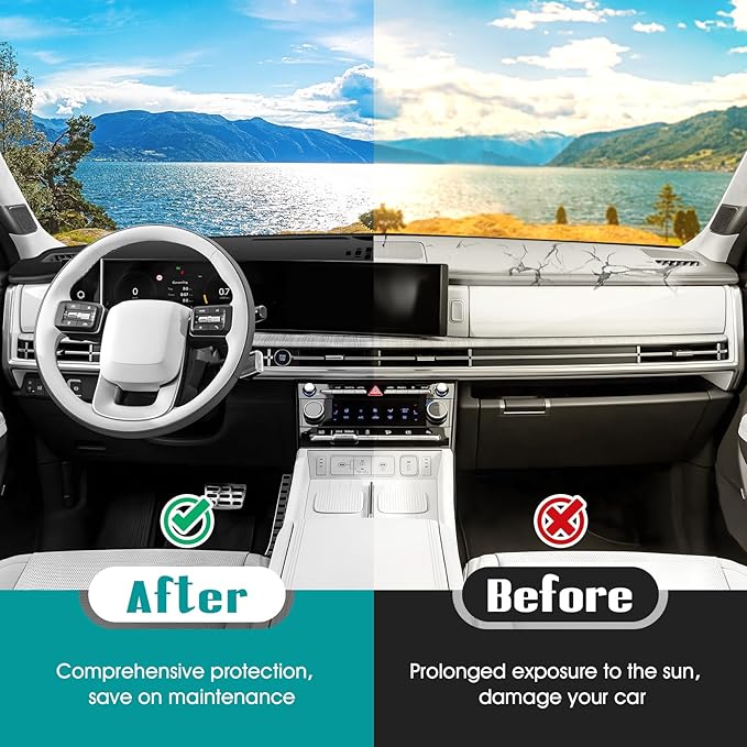 FIILINES Dash Cover for 2024-2026 Hyundai Santa Fe, Dashboard Mat Accessories Dash Cover Sunshade Nonslip Mesh Protector No G