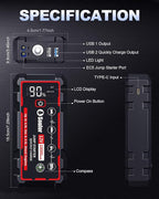 9 in 1 Jump Starter, 12V Jump Box Car Battery Jumper Starter Portable with 14 in 1 Protection Jumper Cables, LED Lights, LCD