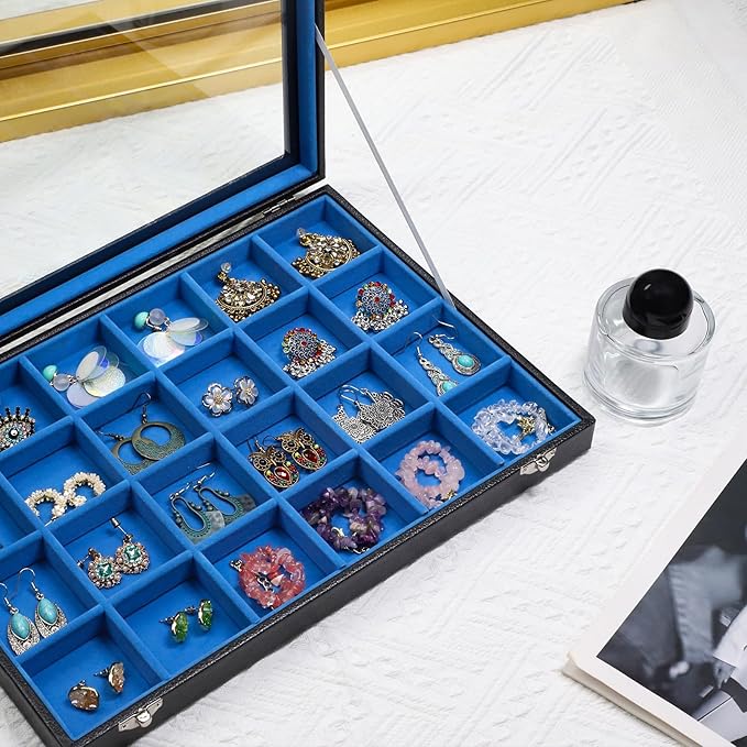 Stratalife Earring Organizer Jewelry Tray with See-through Lid Jewelry Holder Organizer Jewelry Organizer Box Jewelry Storage