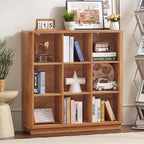 Joaxswe 9 Cube Storage Book Shelf, 40.5" Wide Organizer Bookshelf with Curved Edge, Wood Floor Standing 3-Tier Cubby Bookcase