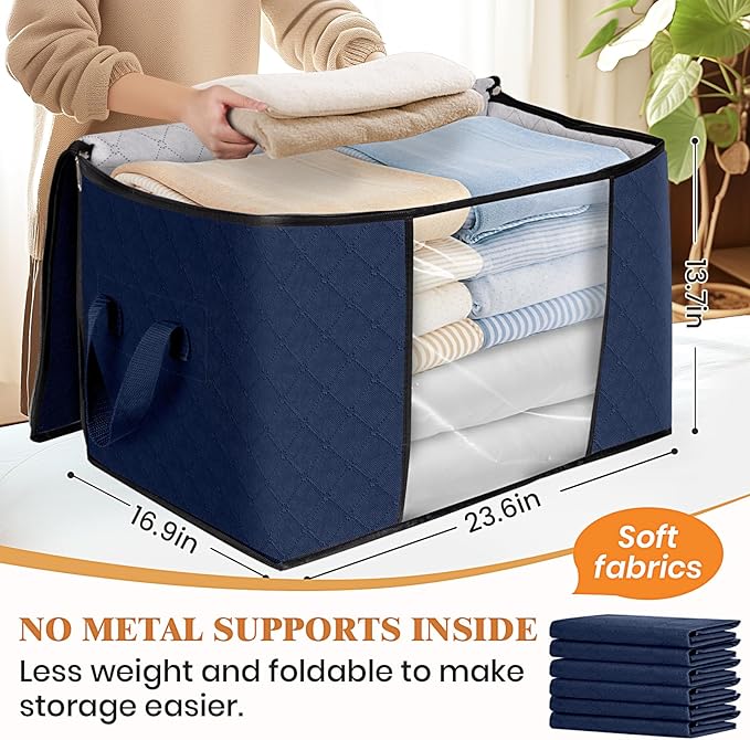 Fab totes 24 Gallons Clothes Storage,Foldable Thick Fabric Blanket Storage Bags,Containers for Organizing Bedroom, Closet, Cl