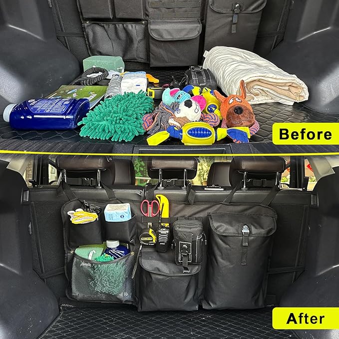 Car Trunk Organizer with Multiple Storage Compartments, Mesh Pockets, Black
