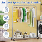 Simple Trending Standard Clothes Clothing Garment Rack with Storage Shelves, Rolling Clothes Organizer on Wheels for Hanging 