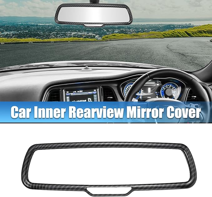 X AUTOHAUX Car Interior Rearview Mirror Cover Trims Decoration Accessory ABS Black Carbon Fiber Patern for Dodge Challenger Charger for Ram