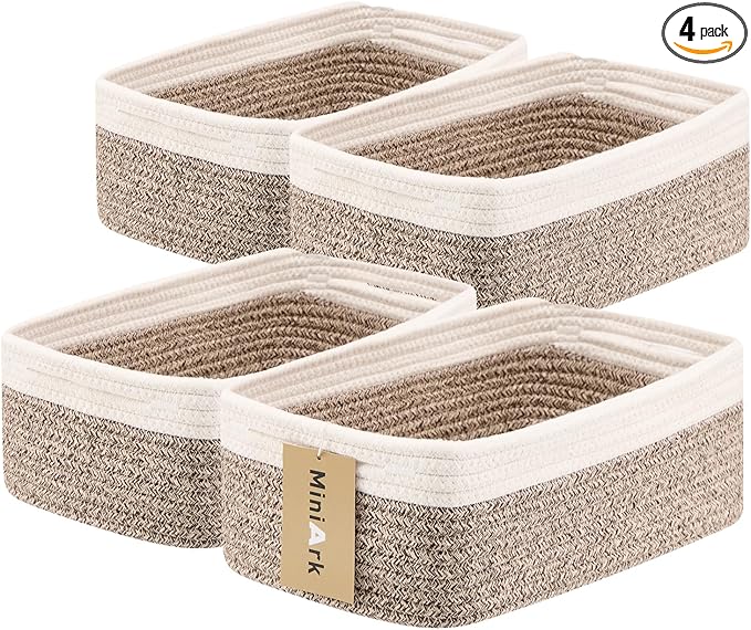 MiniArk Small Storage Baskets for Organizing | Closet Organizer Bins | Shelf Toy Basket | Woven Rope Baskets | Cube Decorativ