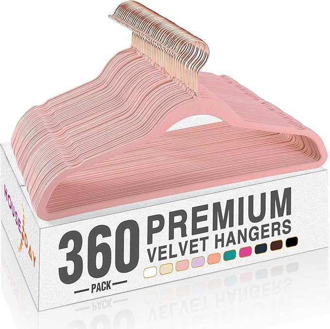 HOUSE DAY Pink Velvet Hangers 360 Pack, Premium Non-Slip Felt Clothes, Sturdy Heavy Duty Coat, Durable Hangers for Suits, Spa