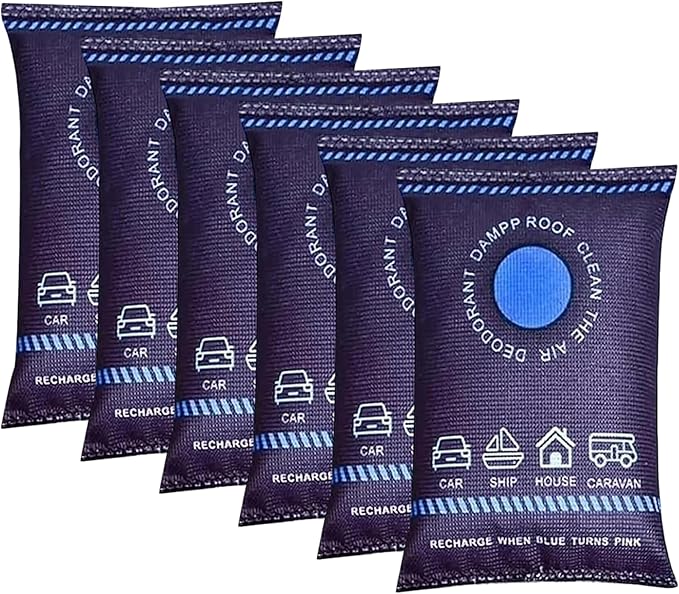 6 Pack Dehumidifier Bags, 200g Reusable Humidity Absorber Portable Anti Fog Car Dehumidifier for Vehicle, New Home, Wardrobe,