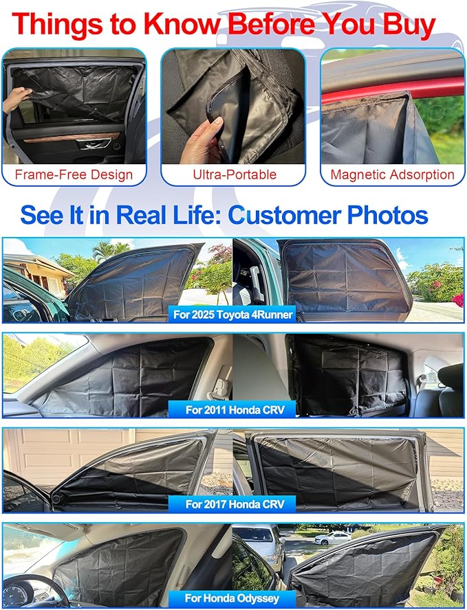 ZATOOTO Car Window Shades for Forester 2019-2024, 4 Pcs Magnetic Car Window Covers - 100% Block Light Privacy Curtains, Side Window Sun Shade for Baby Breastfeeding, Sleeping, Camping