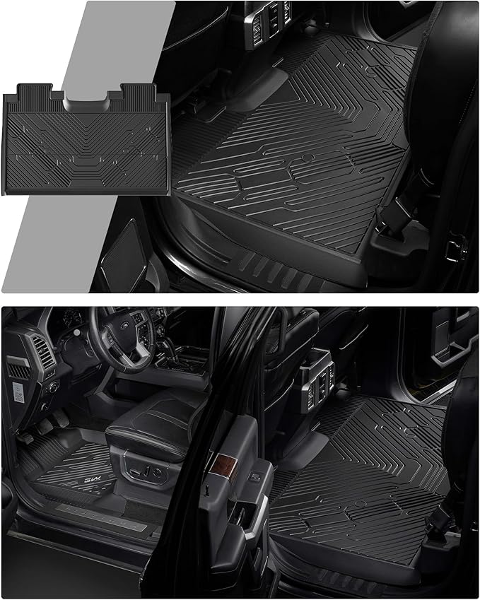 3W Floor Mats for Ford F-150 2015-2025 2026 & F150 Lightning 2022-2025 SuperCrew (w/o Fold Flat Storage), TPE All Weather Custom Fit, Front & Rear 3PCS | Heavy Duty, Easy Clean - Black