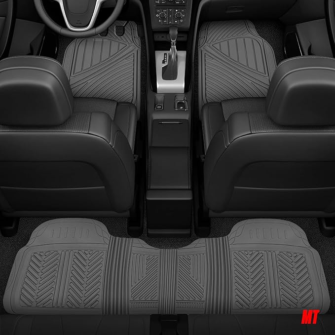 Motor Trend FlexTough Performance All Weather Rubber Car Floor Mats with Cargo Liner – Full Set Front & Rear Odorless Floor Mats for Cars Truck SUV, BPA-Free Automotive Floor Mats (Gray)