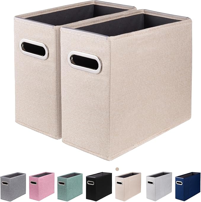 2 Packs Letter Size File Organizer, File Folders Organizer, Fabric Storage Box, Collapsible Paper Organizer with Metal Handle