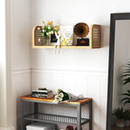 17 Inch Rattan Wall Shelf, Wooden Hanging Bookshelf Storage, Natural Cute Nursery Shelves Wall Mounted, Boho Decorative Float
