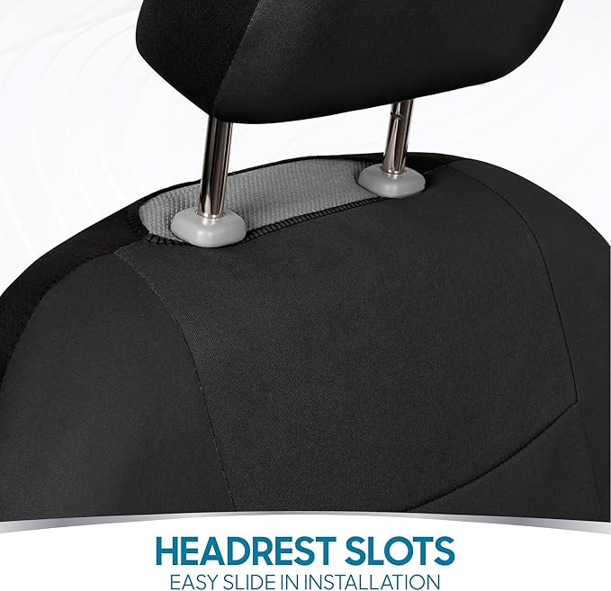 BDK PolyPro Car Seat Covers Full Set in Solid Black, Front and Rear Split Bench Seat Covers for Cars, Easy to Install Car Sea