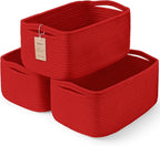 3-Pack Storage Baskets for Organizing | Woven Shelf Toy Basket | Rope Baskets for Gifts Empty | Closet Organizer Bins with Ha