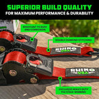 Rhino USA Retractable Ratchet Straps (2-Pack) - 2 Inch x 10 Feet (3,033lb Break Strength) - Heavy Duty Auto Self Retracting Tie Down Straps for Truck, Cargo Trailer, Motorcycle, Rad & More - Red