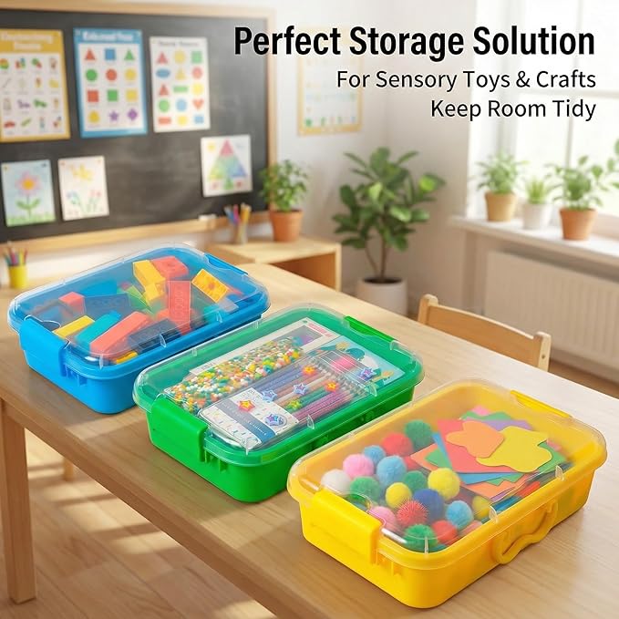 Carolart 3 Pack,Empty Sensory Bin,13.5 Inch Storage Container,Portable Plastic Storage Bins, Stackable Play Tray for toys,art