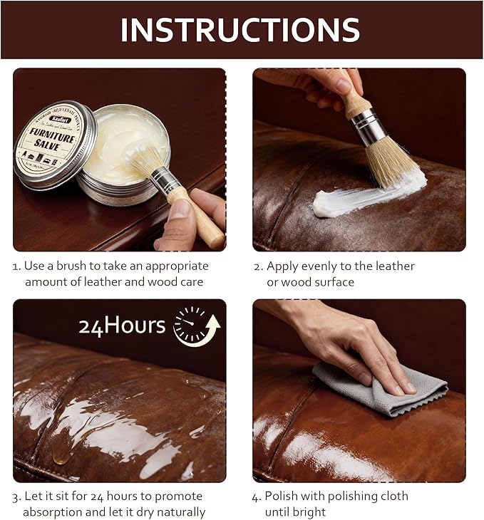 Leather & Furniture Repair Salve, Furniture Salve with Brush for Leather Wood, Leather Conditioner Help Prevent Cracking or F