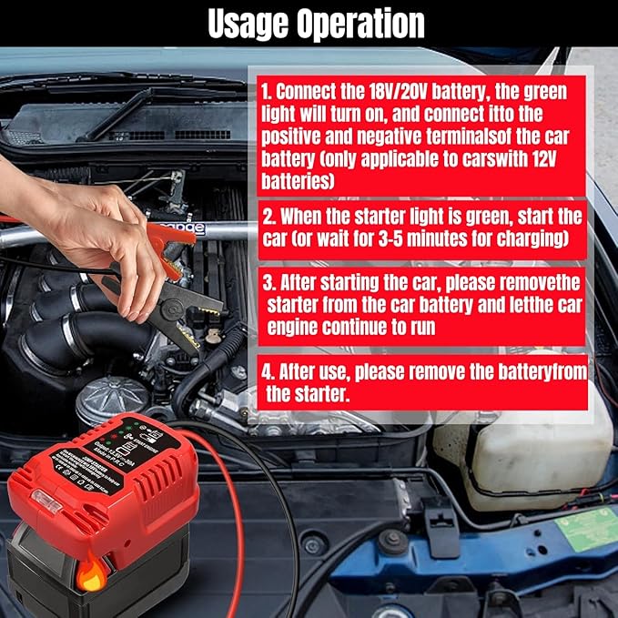 Jumper Cables Adapter for Milwaukee 18V M18 Battery Jump Car Starter,Up to 3.5L Gas Diesel Engines,12V Portable Jump Car Starter Battery,Automotive Booster Cable Adapter(Battery not Included)