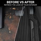 CAR PASS Heavy Duty Rubber Car Mats Metallic,Aluminum Film All Weather Floor Mats Waterproof Universal Trim to Fit SUVs Sedans Vans 4 Piece Anodized Deep Dish Two-Tone Sporty Carbon Fiber Black Chrome