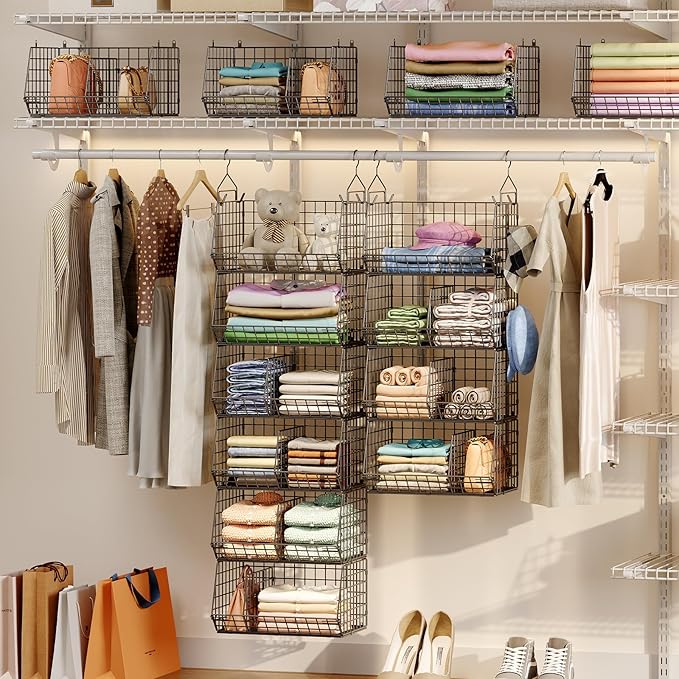 Jautokerdar 6 Tier Extra Large Hanging Storage Organizer,Hanging Closet Shelves with Dividers,Closet Organizer Wire Shelf wit