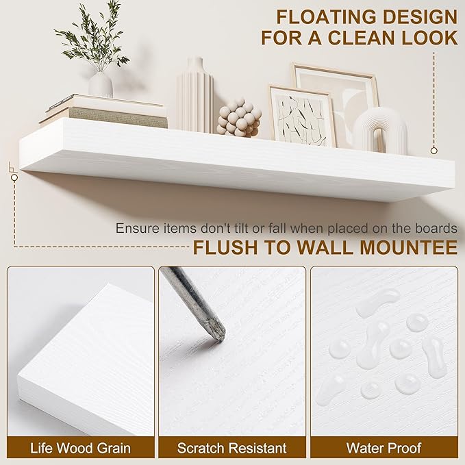 Fun Memories Floating Shelves for Wall, 36Inch Floating Shelves Set of 2, Hanging Shelf with Invisible Brackets, Bathroom She