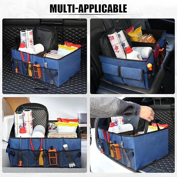 UYYE Auto Collapsible Trunk Organizer, 3 Large Compartments and 6 Pockets Durable for Cargo Storage, Easy to Storage Tools With