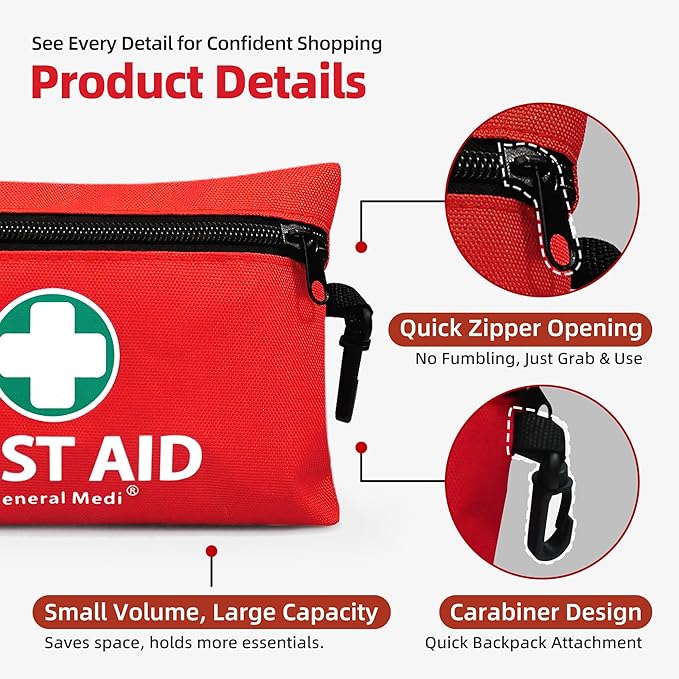 General Medi Mini First Aid Kit, 110 Piece Small First Aid Kit - Includes Emergency Foil Blanket, Scissors for Travel, Home, 