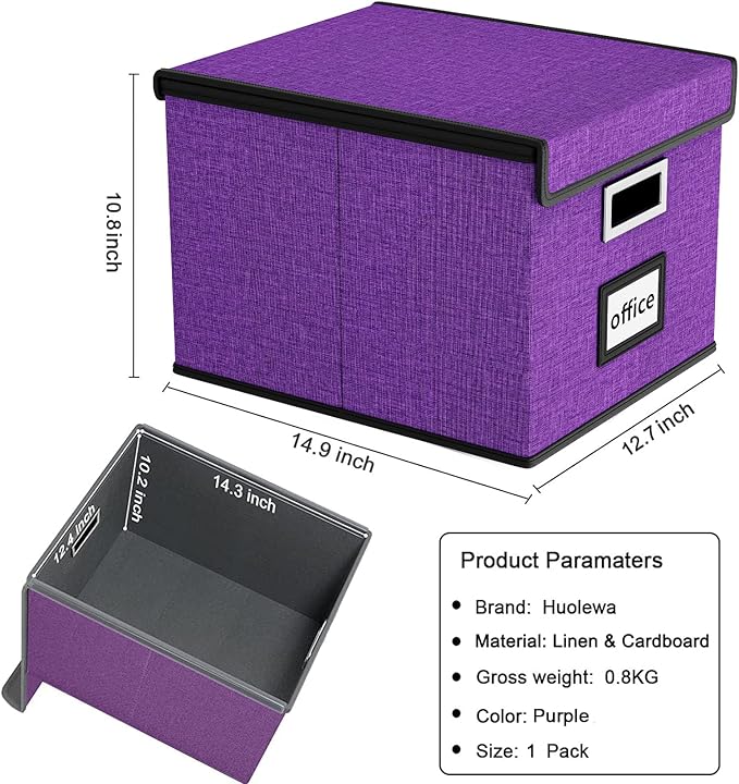 Huolewa File Organizer Box with Lid, Collapsible File Folder Organizer for Office Document Storage, Filing Box with Plastic S