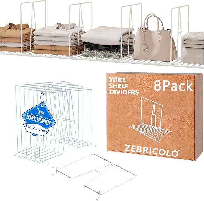 shelf dividers, create 40% more closet space, Set of 8, 12 inch wire shelf dividers, closet organizers and storage,supremely 