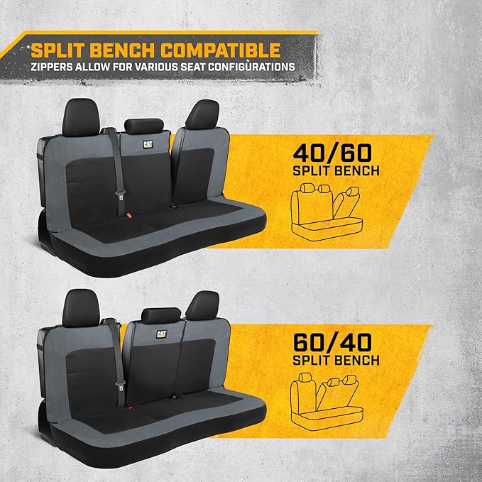 Cat MeshFlex Charcoal & Black Rear Seat Cover for Car – Durable Canvas & Mesh Design 60/40 Split Bench Protector for Cars, Tr