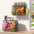 Wawocs Fruit Basket for Kitchen Counter 2 Tier Fruit Bowl, Stackable Wall Mounted Hanging Fruit Basket Wire Baskets with Wood