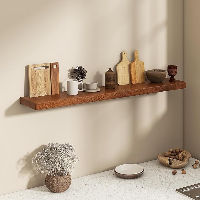 Fun Memories 48 Inch Floating Shelves, Rustic Solid Wood Wall Shelves Set of 1, 8 Inch Deep Floating Shelf for Bathroom, Bedr