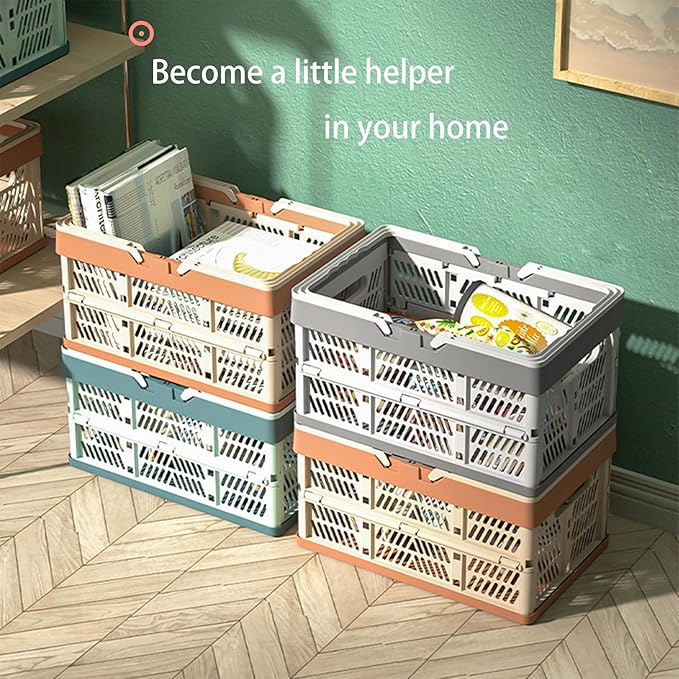 Collapsible Plastic Storage Crate - 20L Folding Organizer Basket Portable Stacking Storage Crate Bin with Handle, for Camping