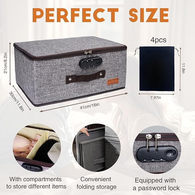 Locking Adult Game Toy Storage Organizer Lock Box Toy Storage Bins Game Toys Storage Bags with 4 Drawstring Bags, Large capac