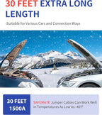 SAFEMATE 00 Gauge 30 FT Heavy Duty Jumper Cables - 1500Amp Booster Jumper Cable for Car, SUV and Trucks Battery - Quick Connect, Blue