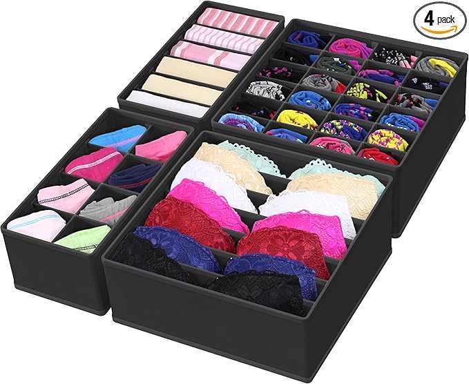 Simple Houseware 4-Pack Drawer Organizer Set - Closet Dividers for Underwear, Socks, Bras, Scarves, Ties - Foldable Non-Woven