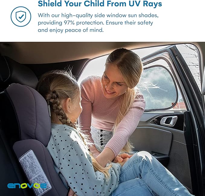 2-Pack Car Window Shades by Enovoe - 19 x 12 in Side Window Cover for SUVs, Sedans, and Trucks - Protects Baby from UV Rays and Glare - Cling Design for Easy Use - Plain